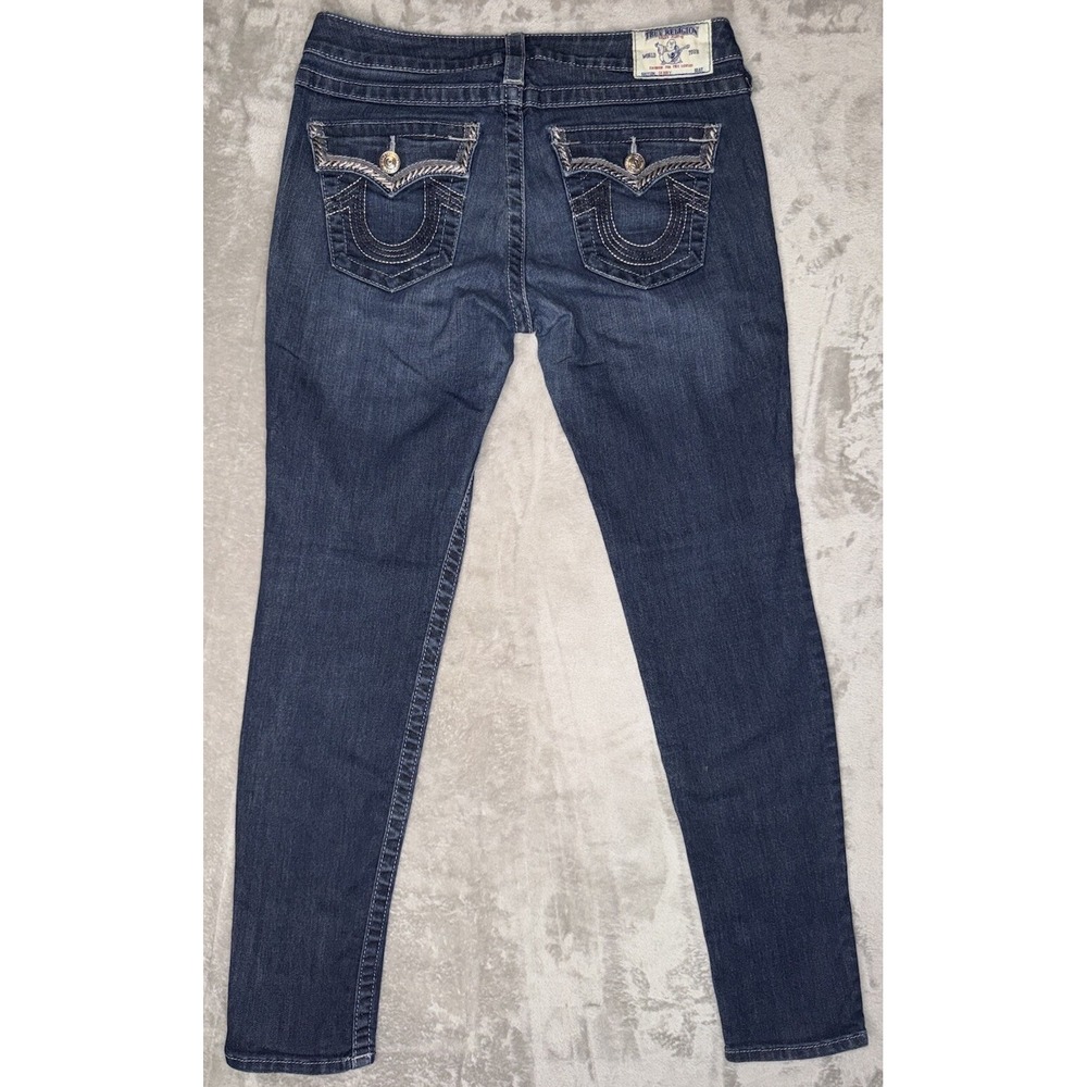True Religion Jeans Womens 31 Blue Skinny Big T Stitch Flap Pockets Made In USA